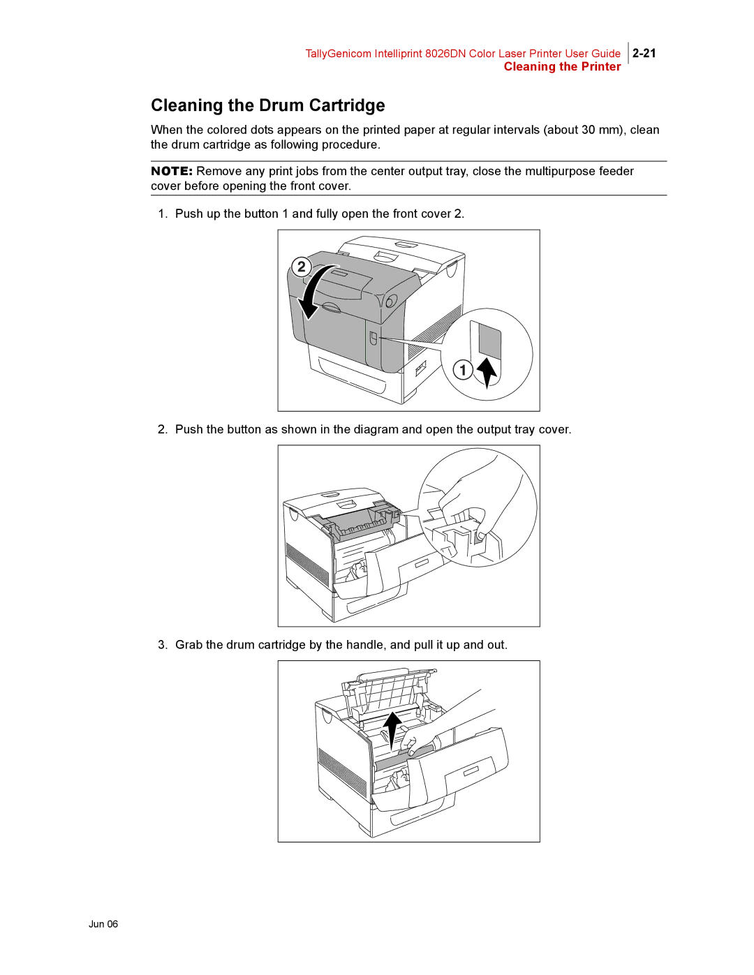 Tally Genicom 8026DN manual Cleaning the Drum Cartridge 