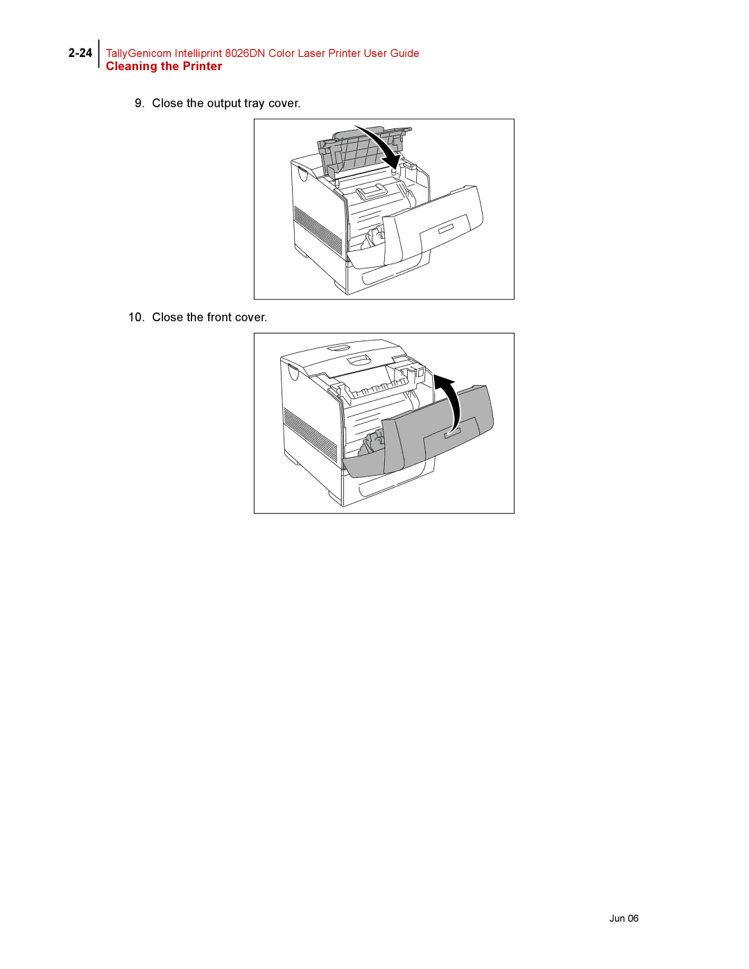 Tally Genicom 8026DN manual Close the output tray cover Close the front cover 