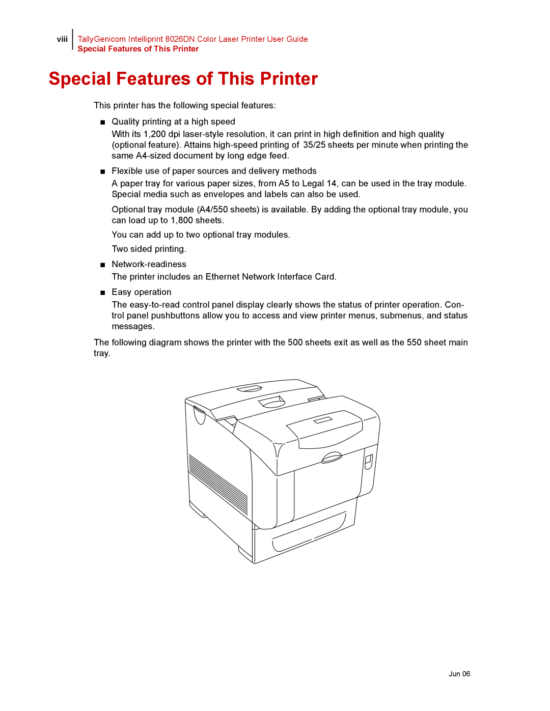 Tally Genicom 8026DN manual Special Features of This Printer 