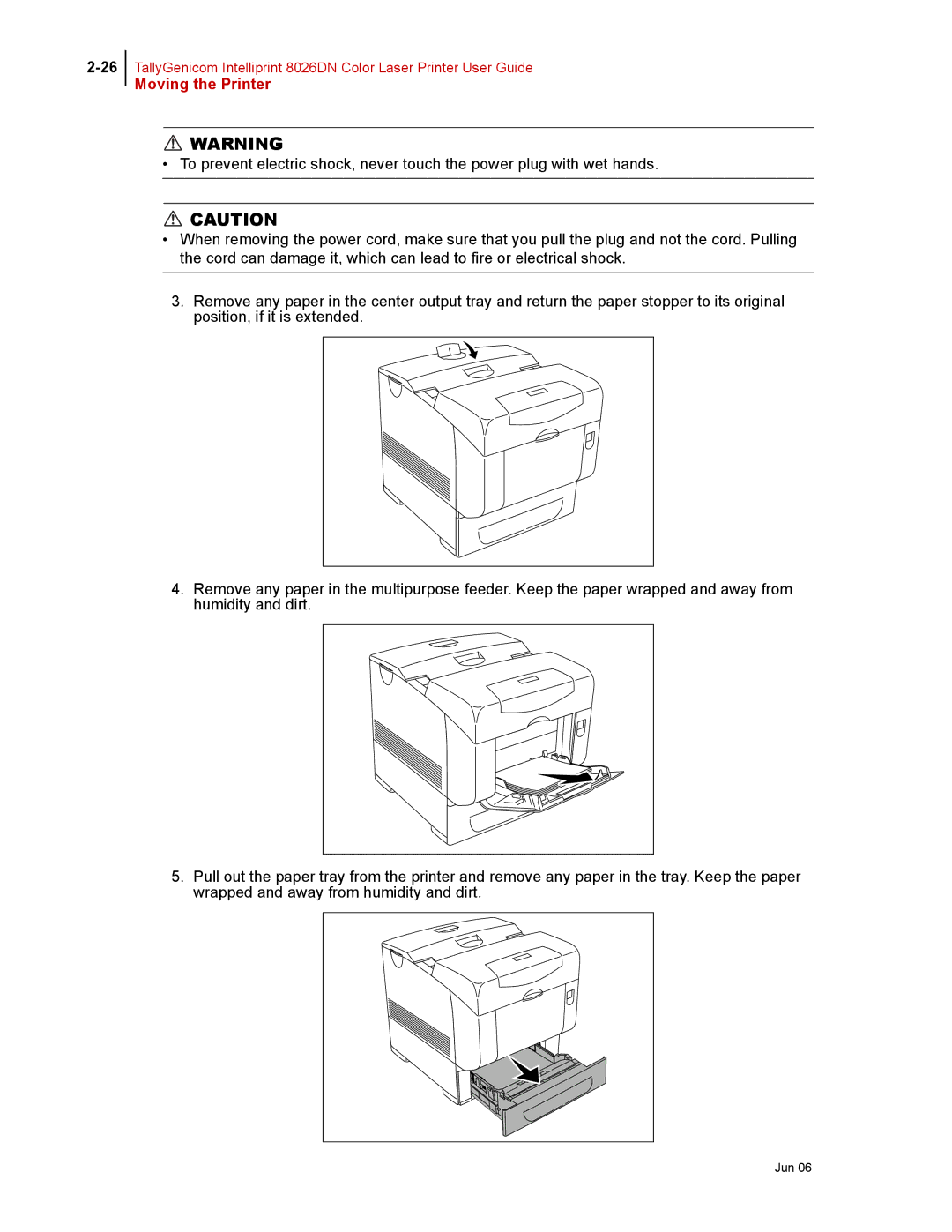 Tally Genicom 8026DN manual Moving the Printer 