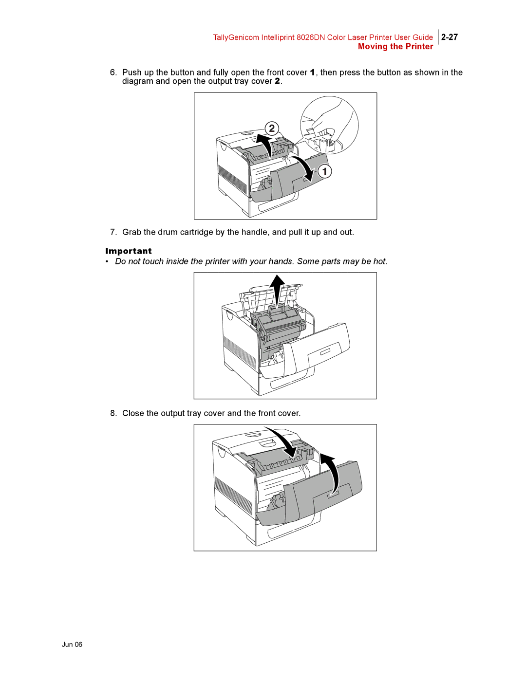 Tally Genicom 8026DN manual Close the output tray cover and the front cover 