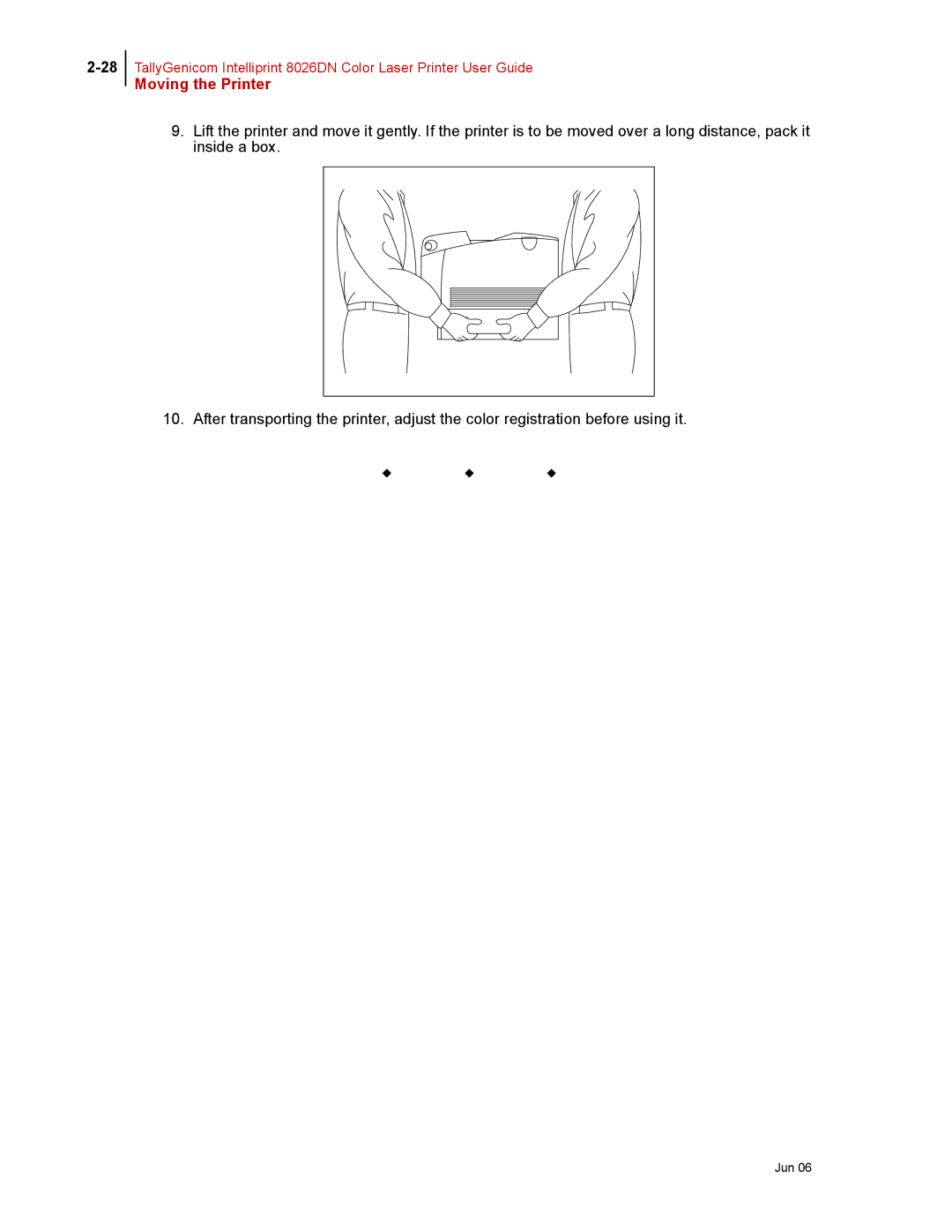 Tally Genicom 8026DN manual Moving the Printer 