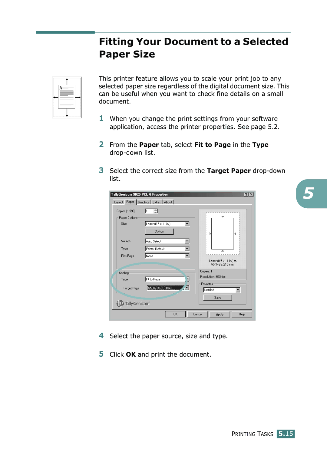 Tally Genicom 9025N manual Fitting Your Document to a Selected Paper Size 