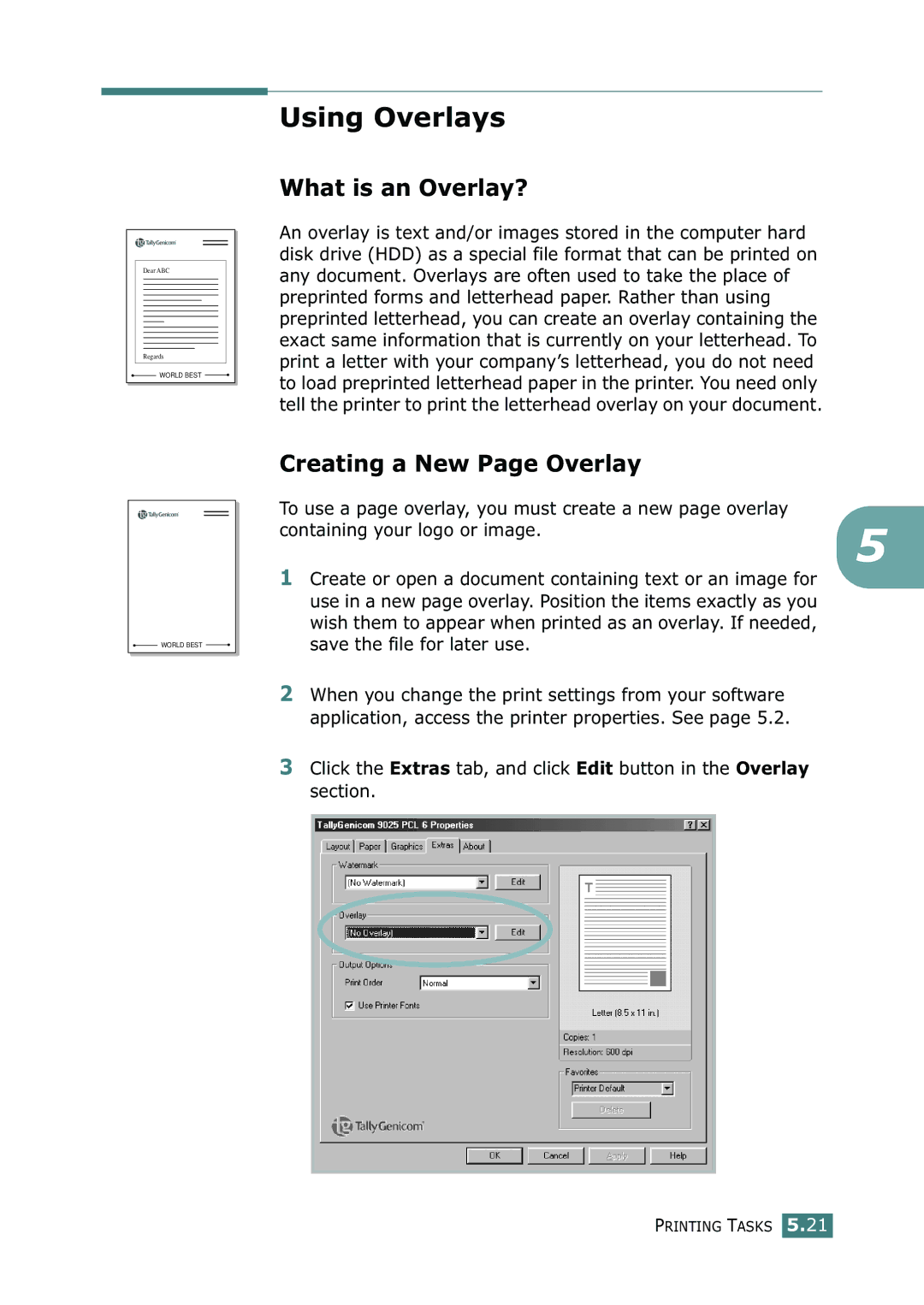 Tally Genicom 9025N manual Using Overlays, What is an Overlay?, Creating a New Page Overlay 