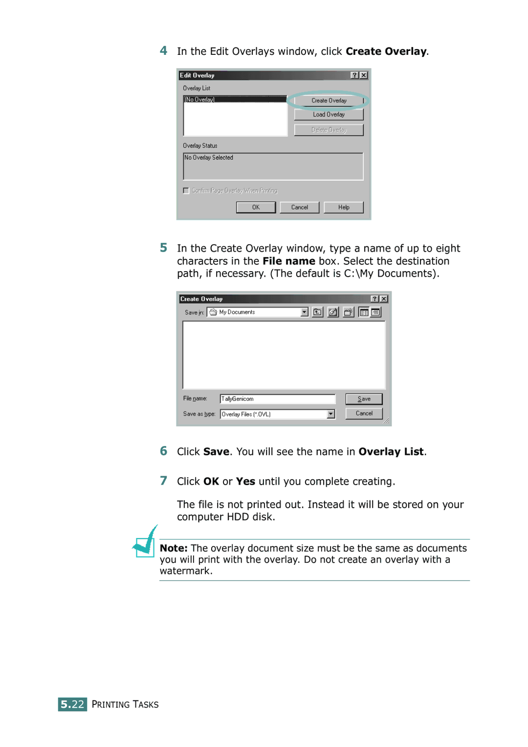 Tally Genicom 9025N manual Edit Overlays window, click Create Overlay 