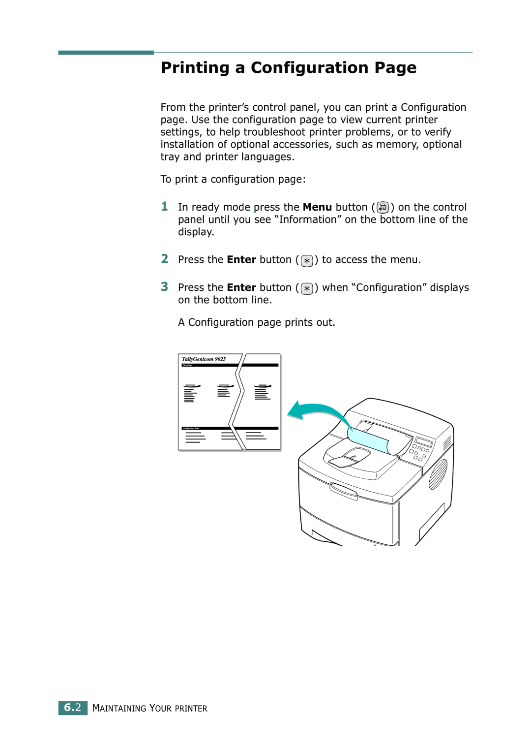 Tally Genicom 9025N manual Printing a Configuration 