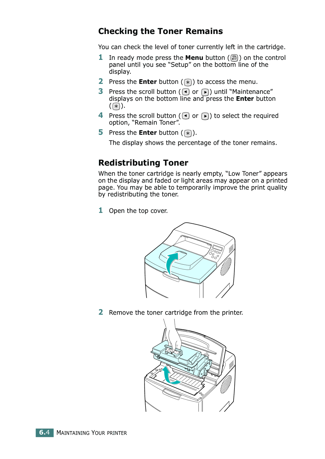 Tally Genicom 9025N manual Checking the Toner Remains, Redistributing Toner 