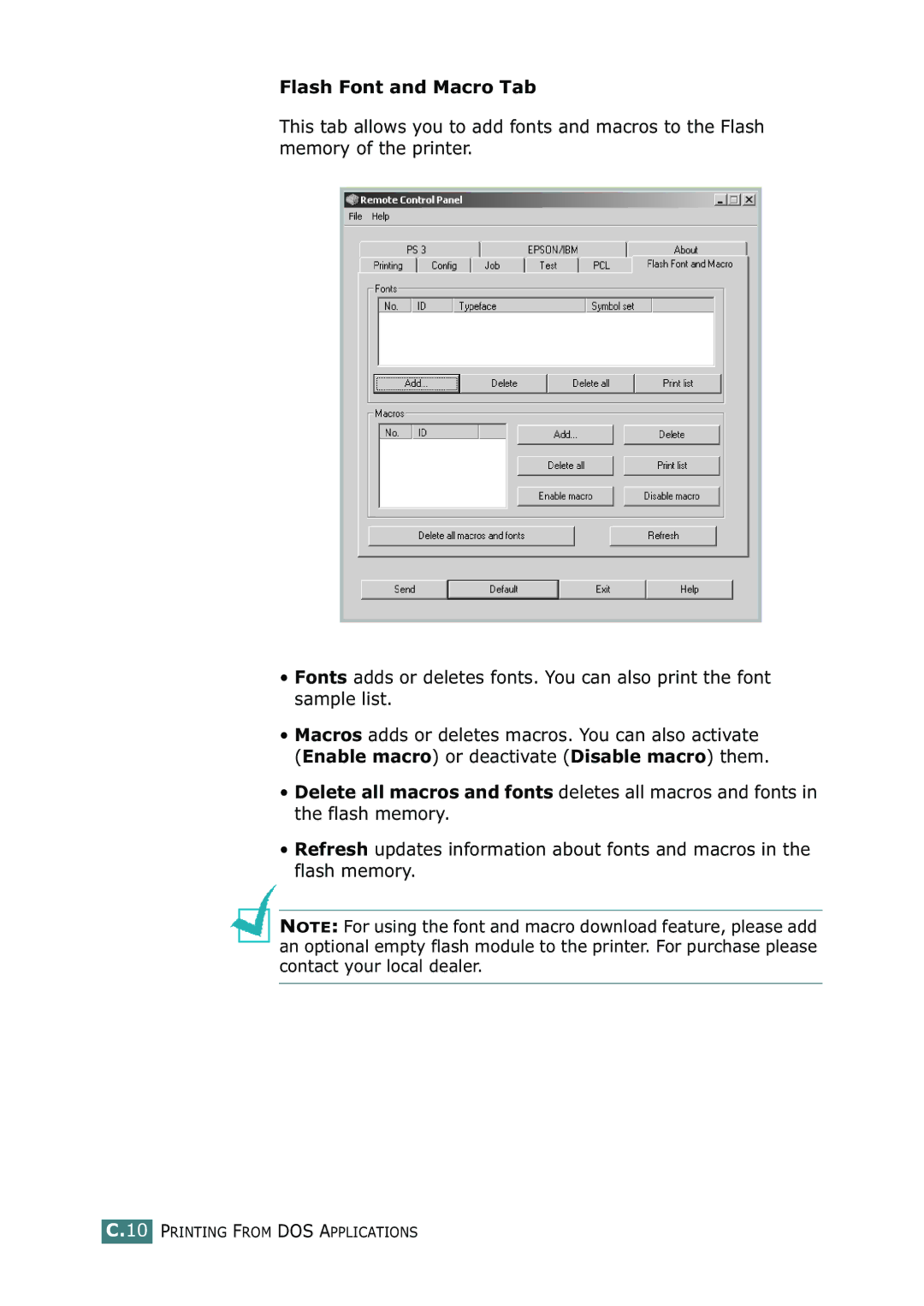 Tally Genicom 9025N manual Flash Font and Macro Tab 