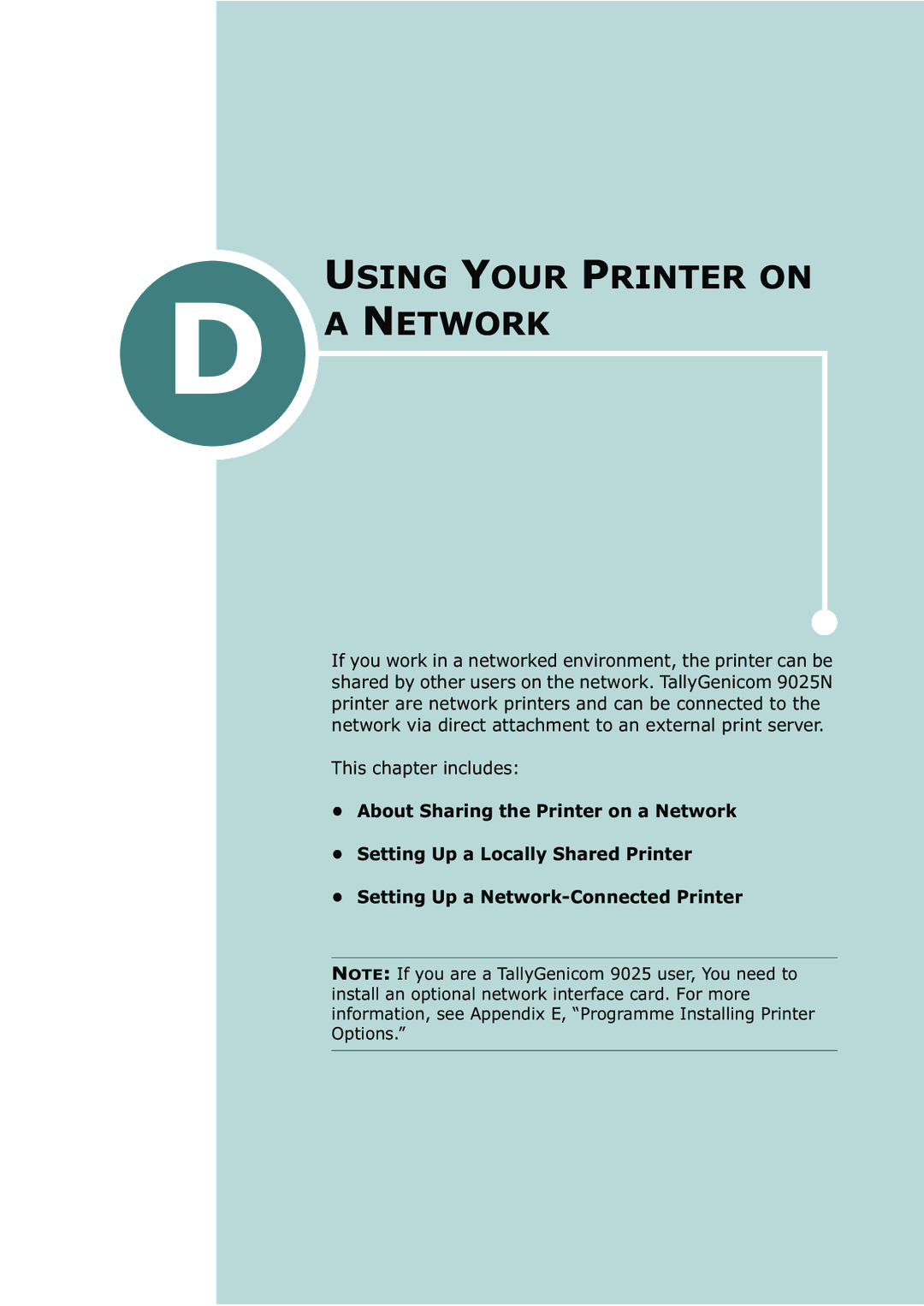 Tally Genicom 9025N manual Using Your Printer on Network 