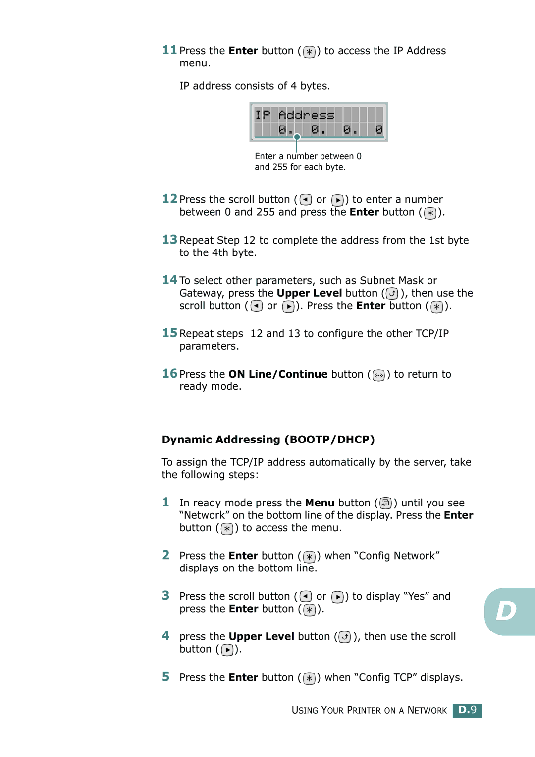 Tally Genicom 9025N manual Dynamic Addressing BOOTP/DHCP 