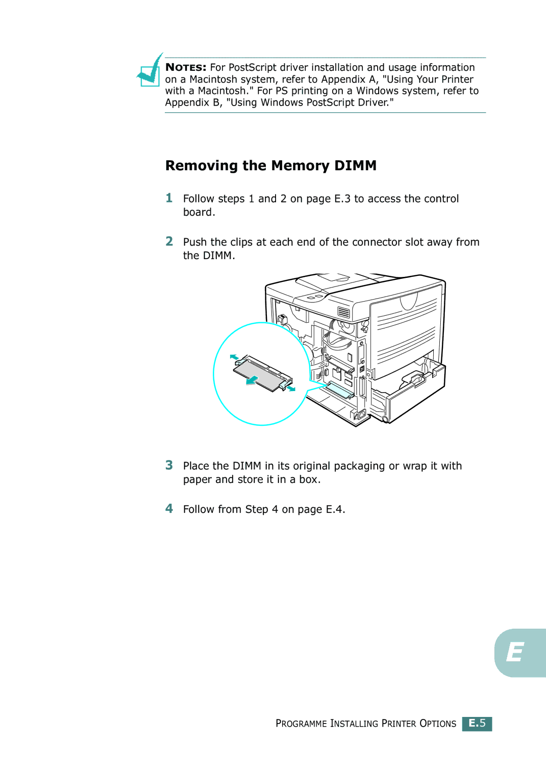 Tally Genicom 9025N manual Removing the Memory Dimm 