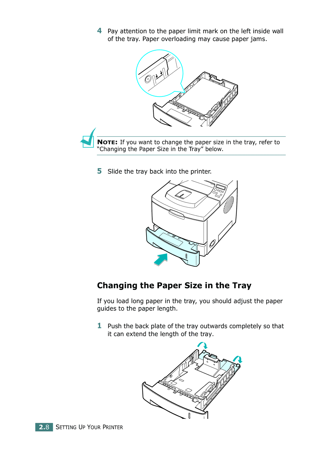 Tally Genicom 9025N manual Changing the Paper Size in the Tray, Slide the tray back into the printer 