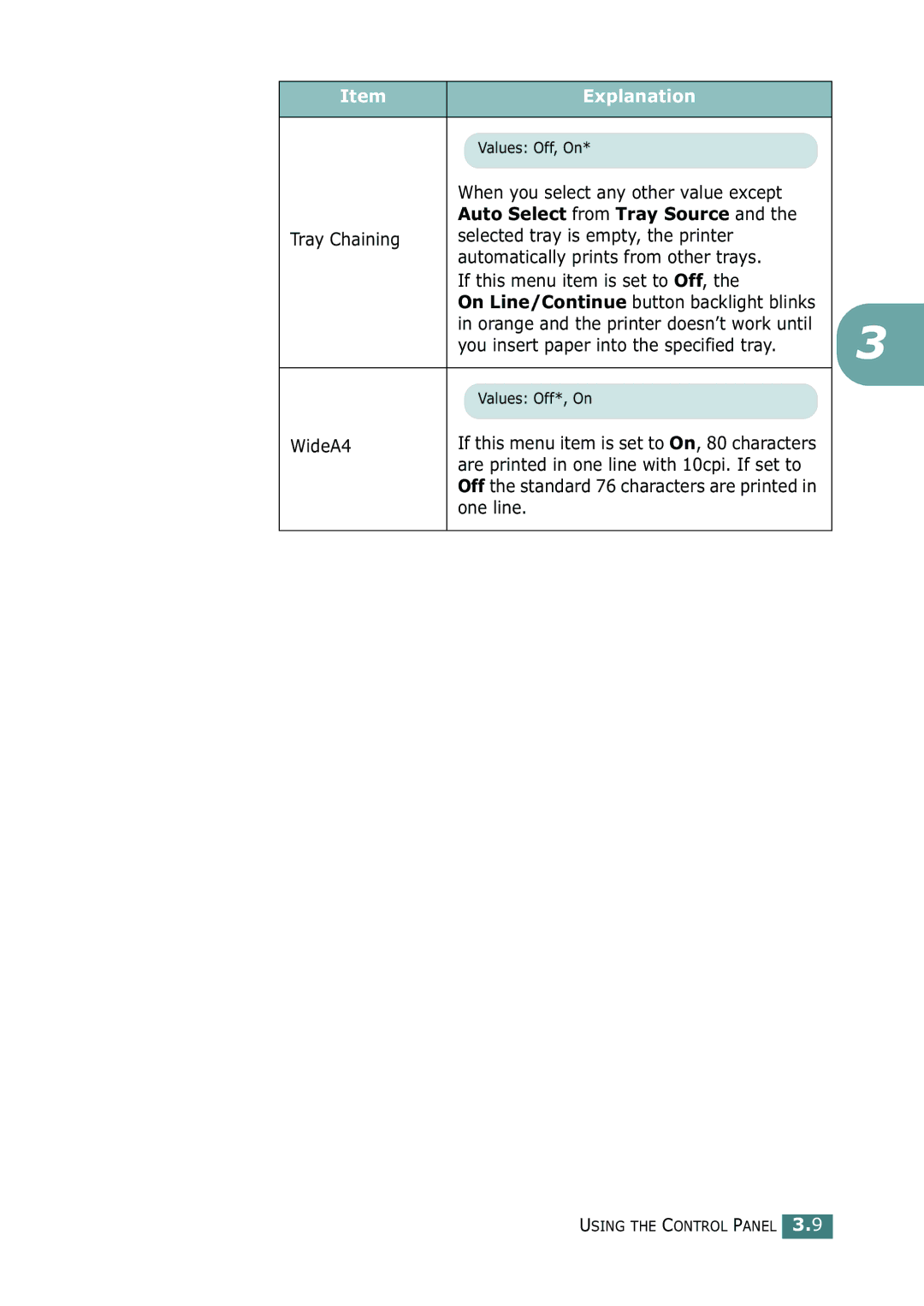 Tally Genicom 9025N manual When you select any other value except, Auto Select from Tray Source, WideA4, One line 