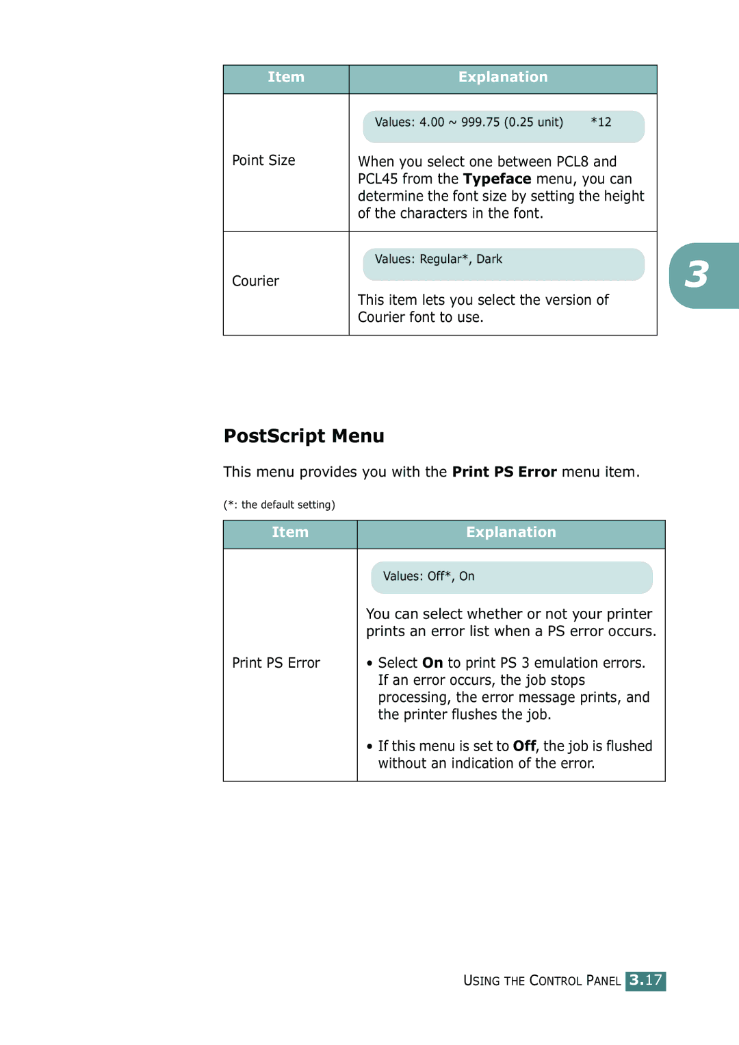 Tally Genicom 9025N manual PostScript Menu 