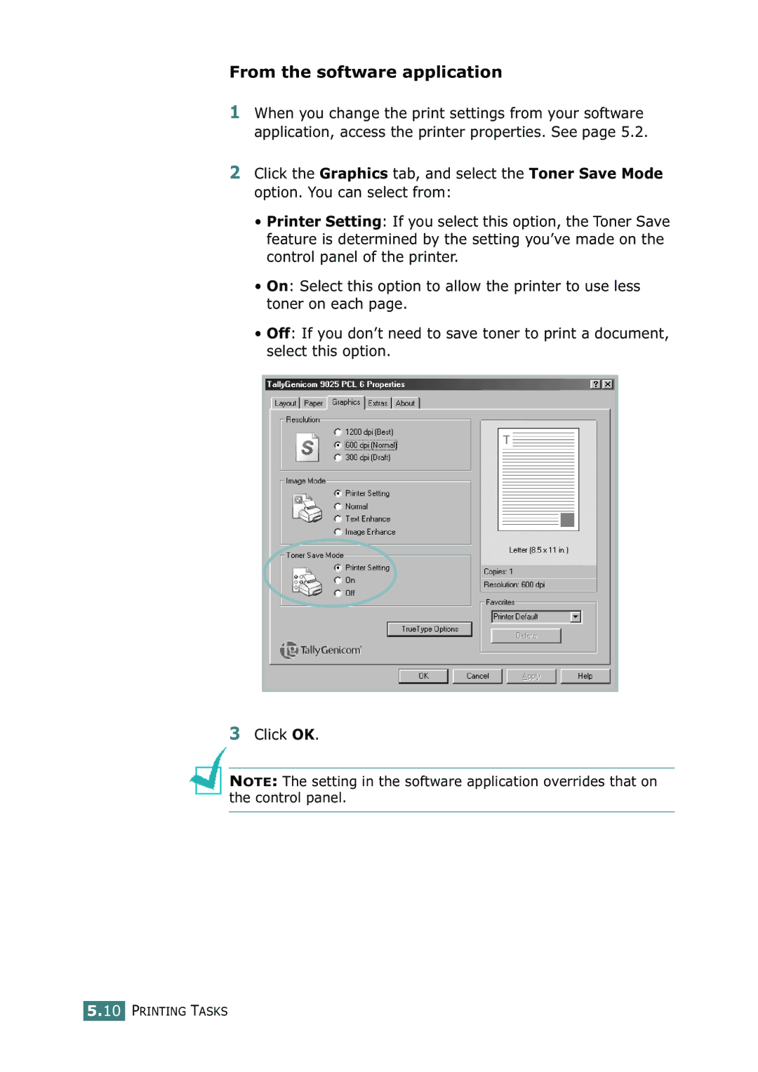 Tally Genicom 9025N manual From the software application 