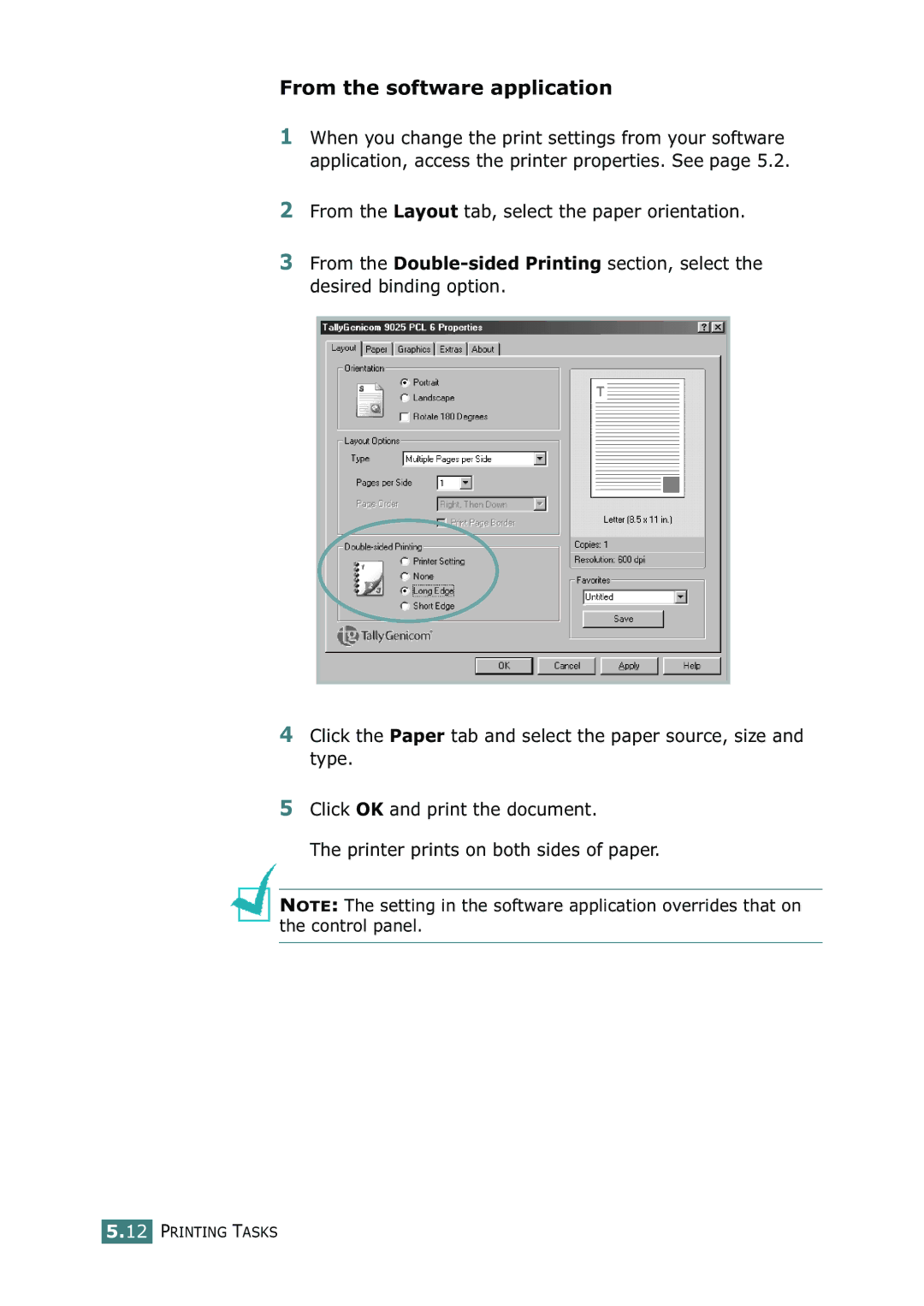 Tally Genicom 9025N manual From the software application 