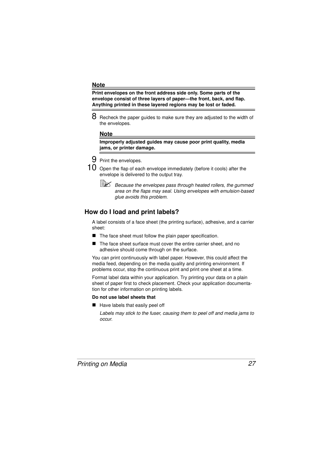 Tally Genicom 9316 manual Do not use label sheets that 