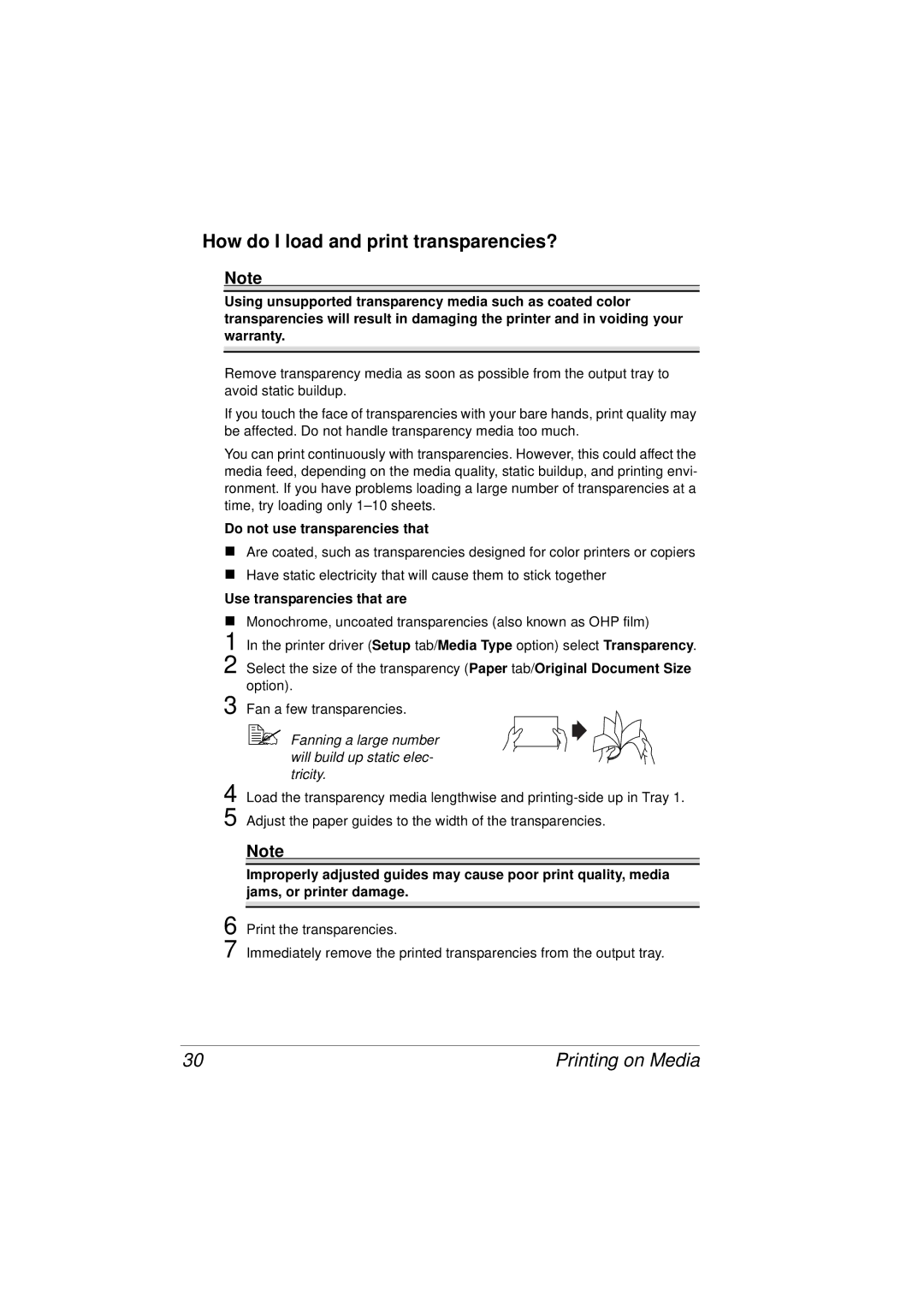 Tally Genicom 9316 manual How do I load and print transparencies?, Do not use transparencies that 