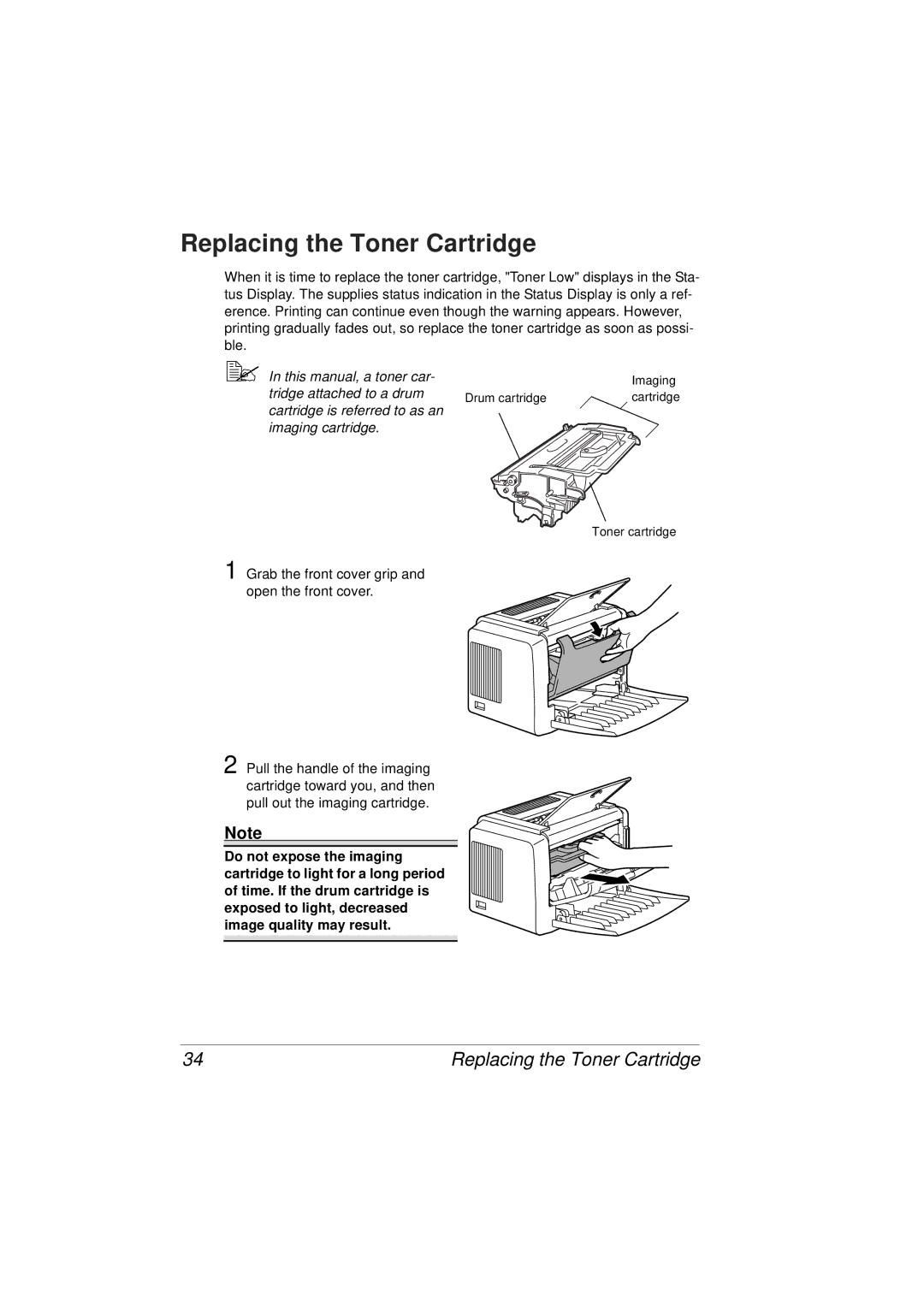 Tally Genicom 9316 manual Replacing the Toner Cartridge, Imaging cartridge 