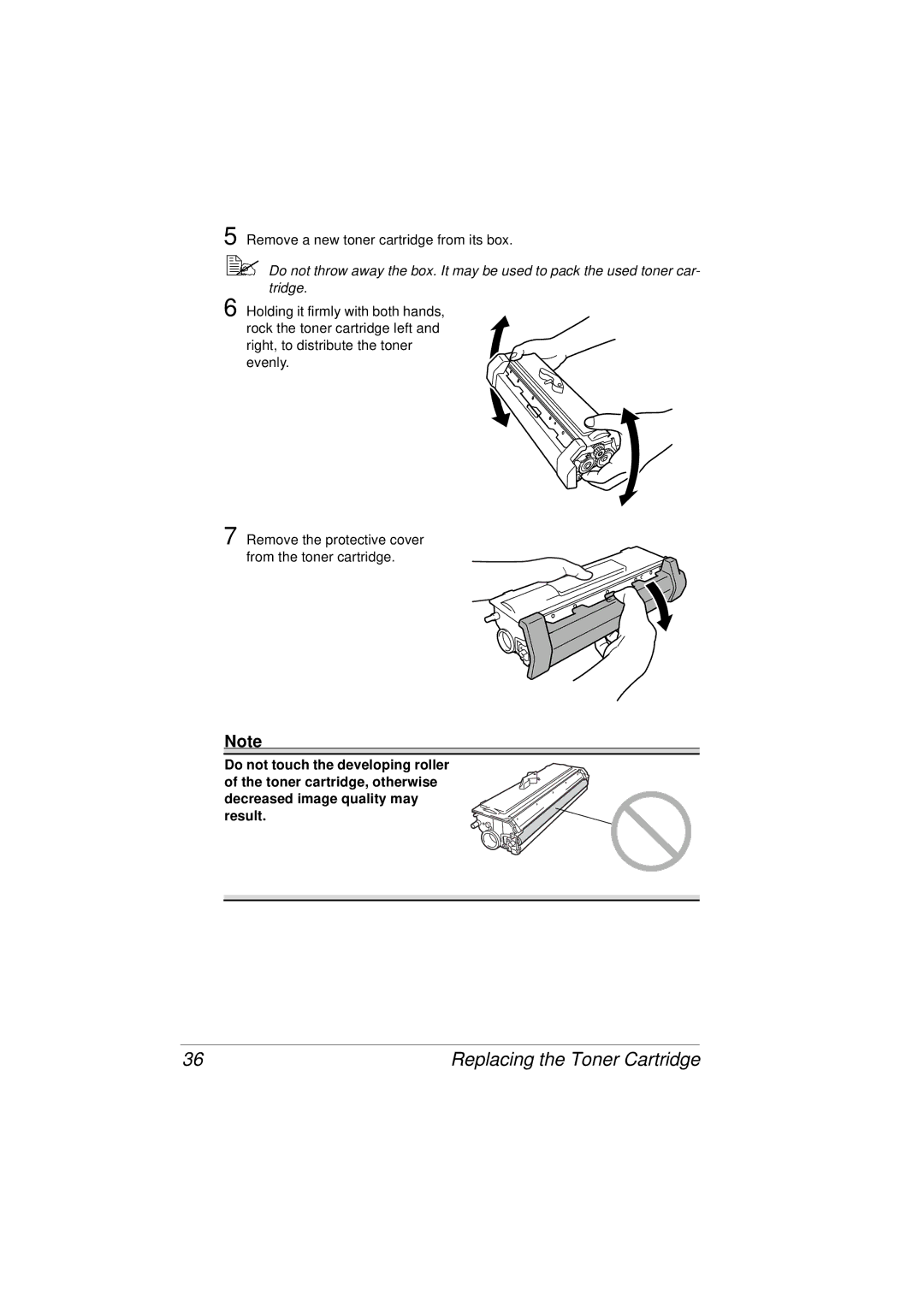 Tally Genicom 9316 manual Remove the protective cover from the toner cartridge 