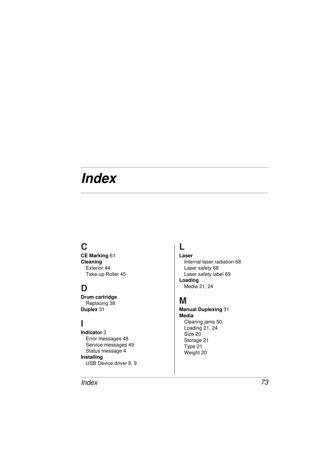 Tally Genicom 9316 manual Index 