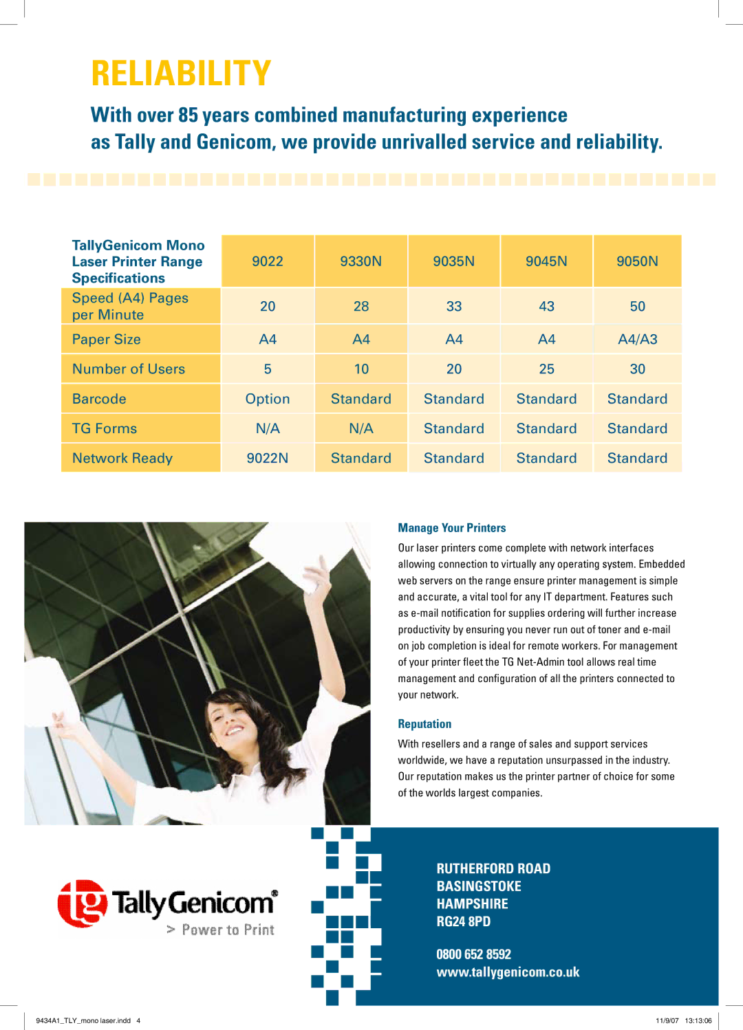 Tally Genicom 9330ND manual Manage Your Printers, Reputation 