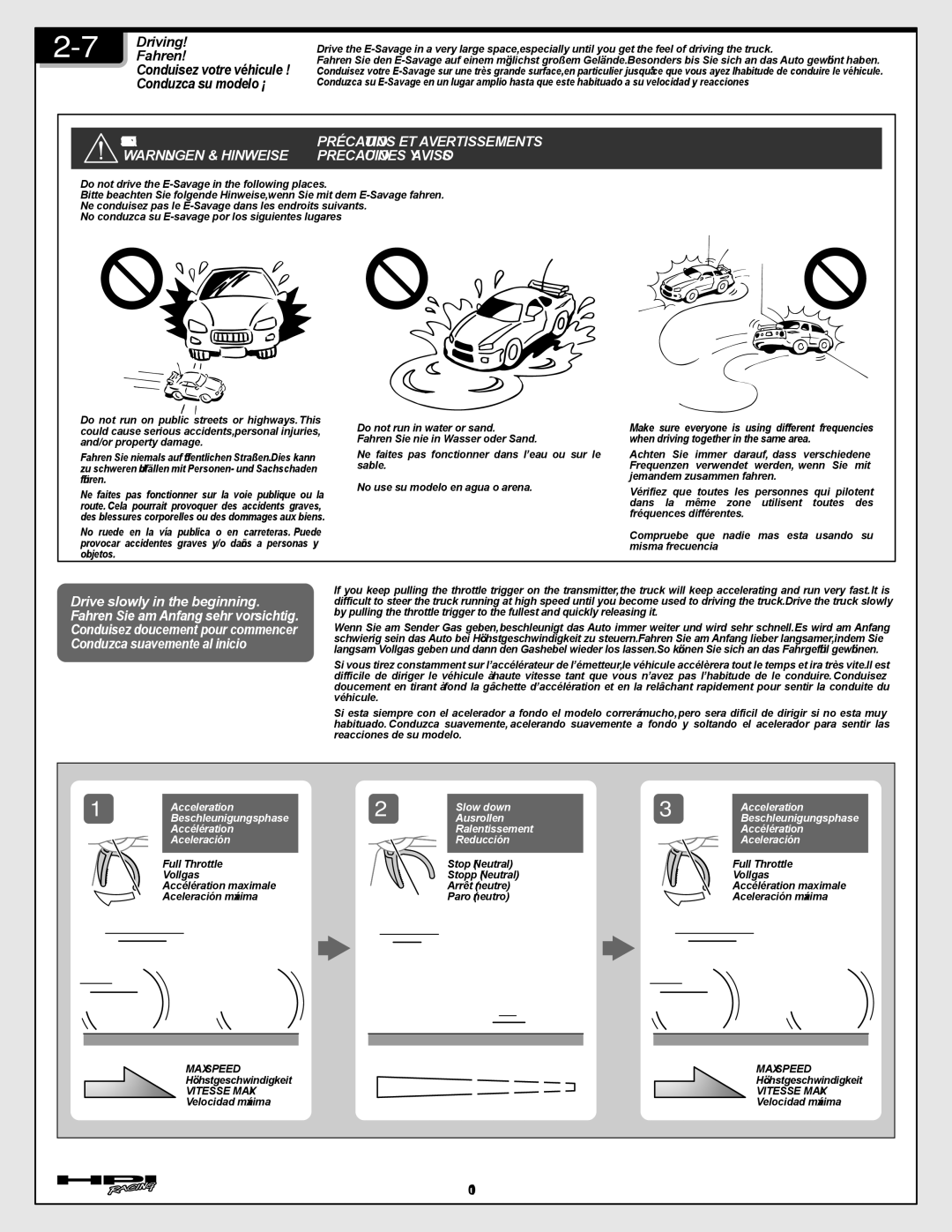 Tally Genicom I-12013-1 instruction manual 7Driving! Fahren, Höchstgeschwindigkeit, Velocidad máxima 