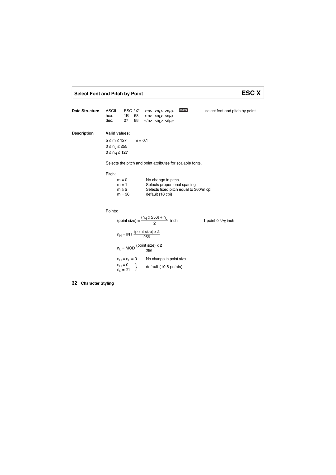 Tally Genicom Matrix Printer manual Esc, Data Structure 