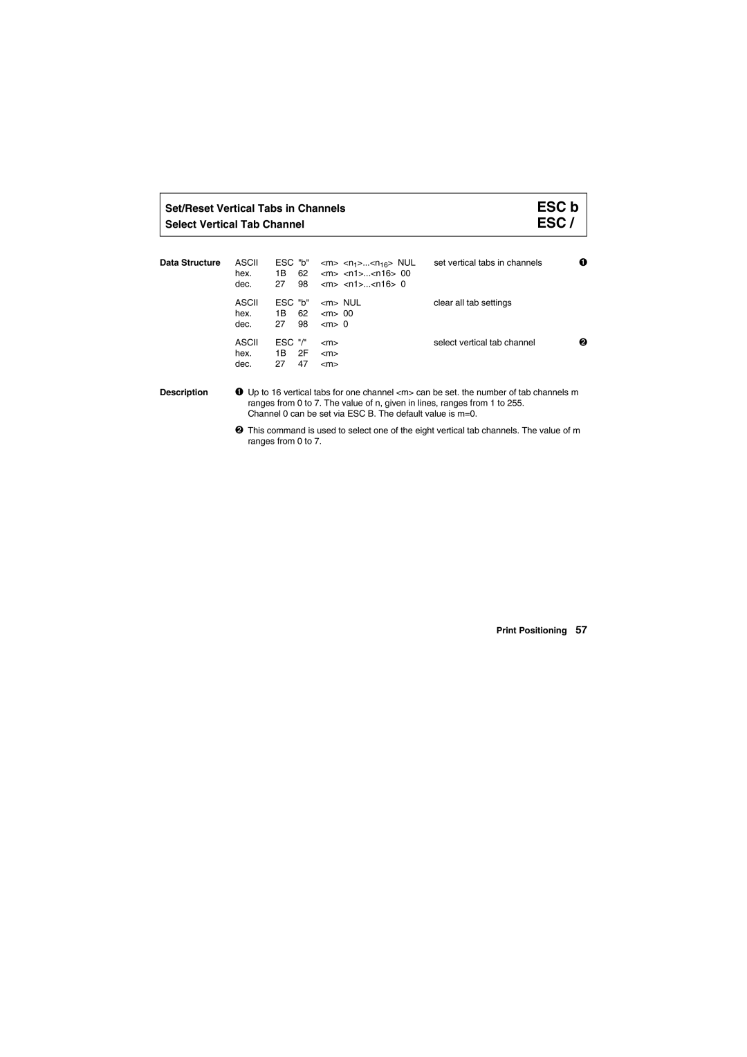 Tally Genicom Matrix Printer manual ESC b ESC, Ascii 