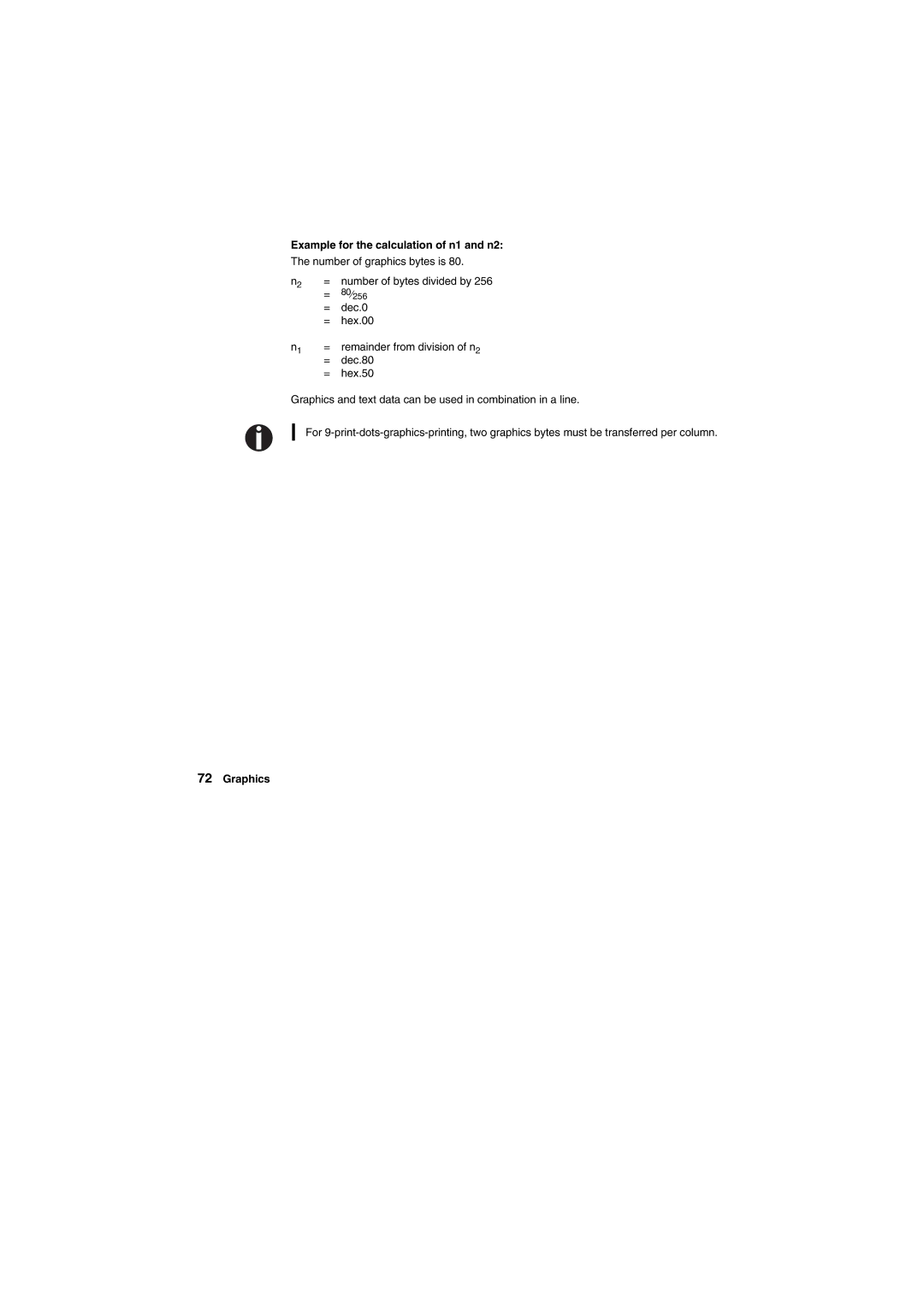 Tally Genicom Matrix Printer manual Example for the calculation of n1 and n2 