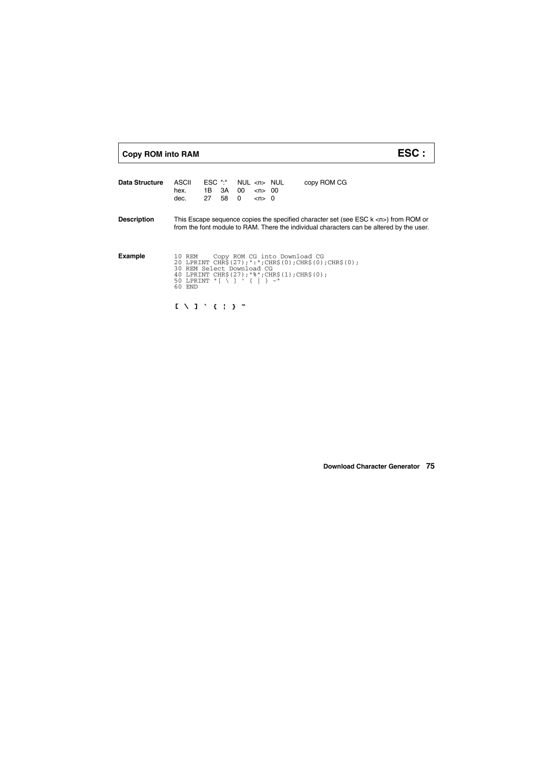 Tally Genicom Matrix Printer manual Copy ROM into RAM 