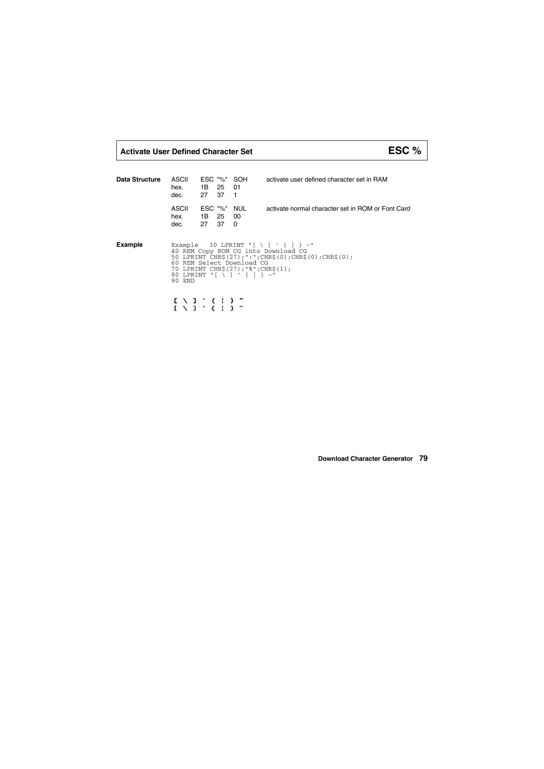 Tally Genicom Matrix Printer manual Esc %, Soh 