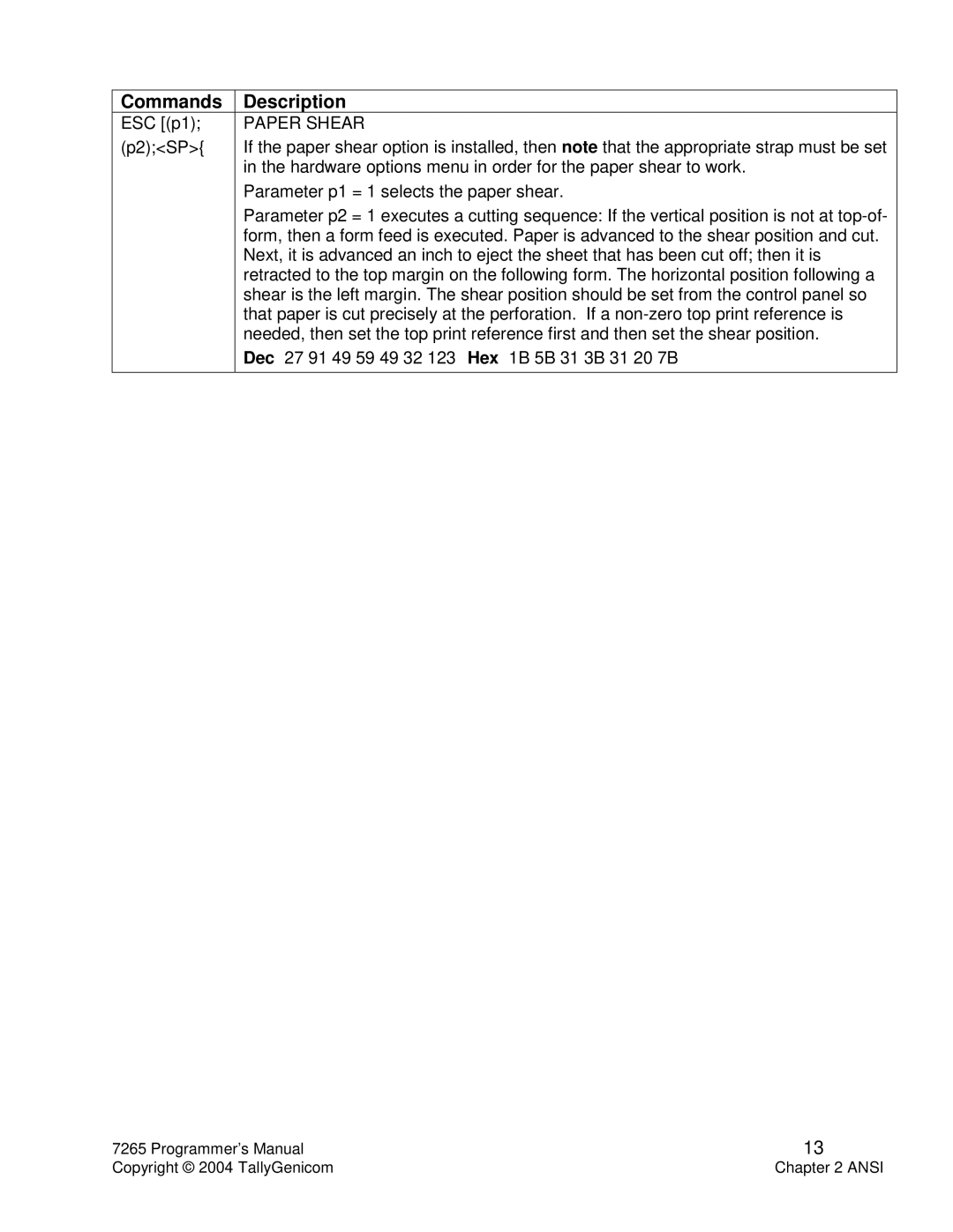 Tally Genicom Matrix Printer manual Paper Shear 