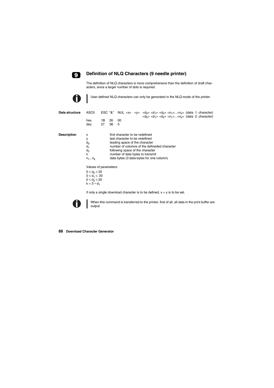 Tally Genicom Matrix Printer manual Definition of NLQ Characters 9 needle printer 