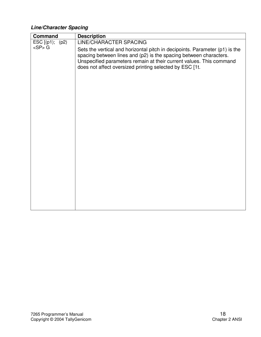 Tally Genicom Matrix Printer manual Line/Character Spacing 