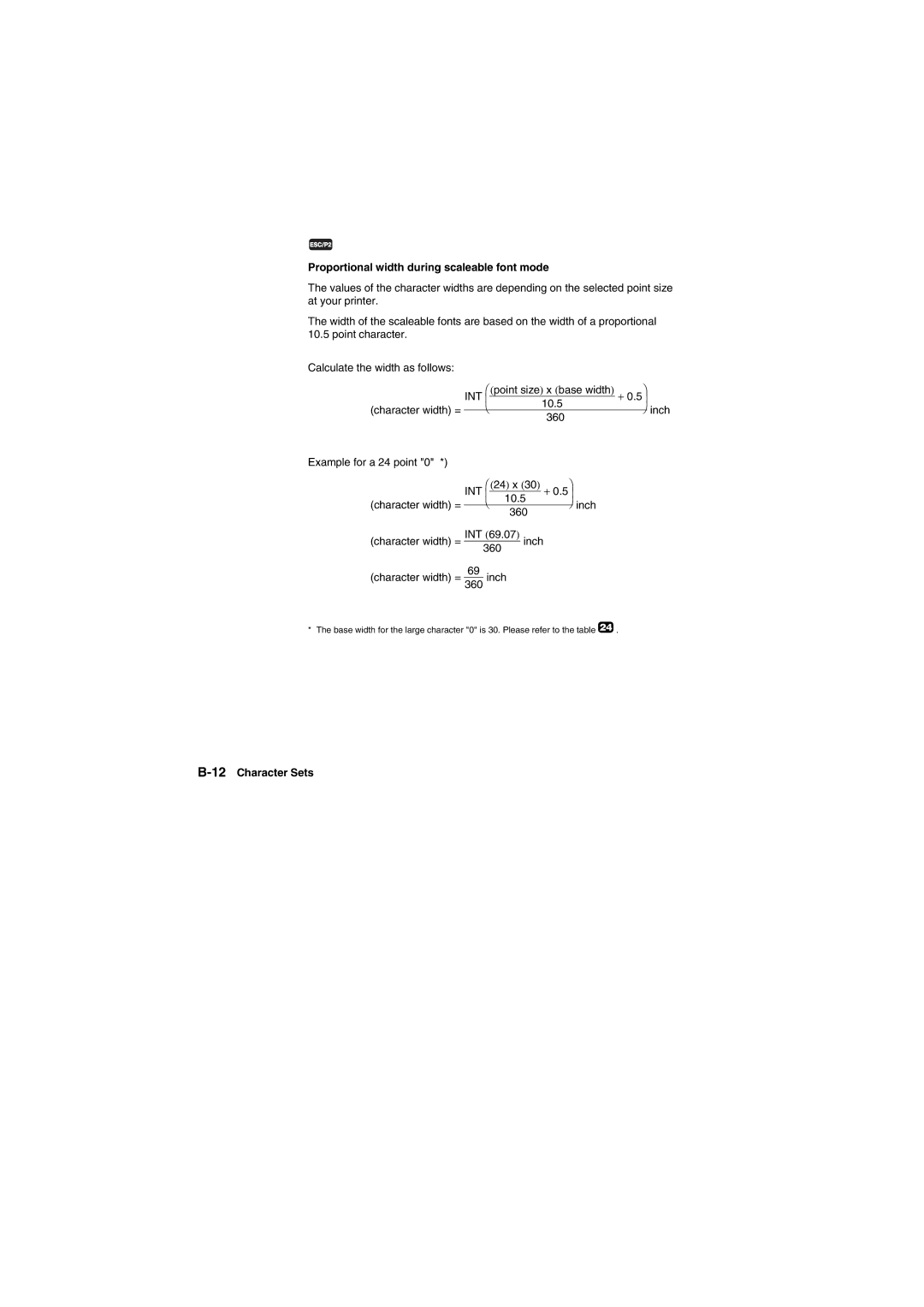 Tally Genicom Matrix Printer manual Proportional width during scaleable font mode, 12Character Sets 