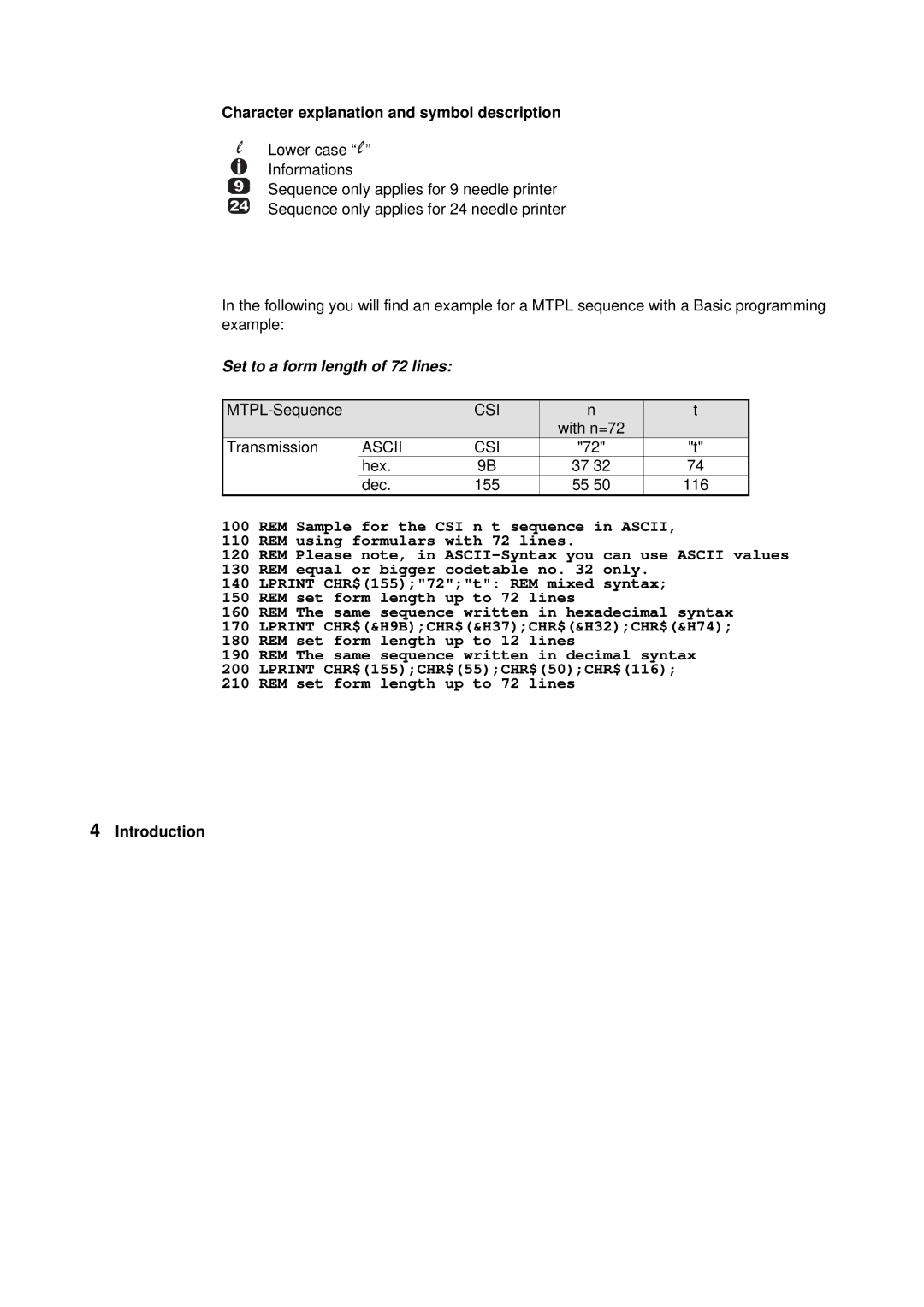 Tally Genicom Matrix Printer manual Set to a form length of 72 lines 