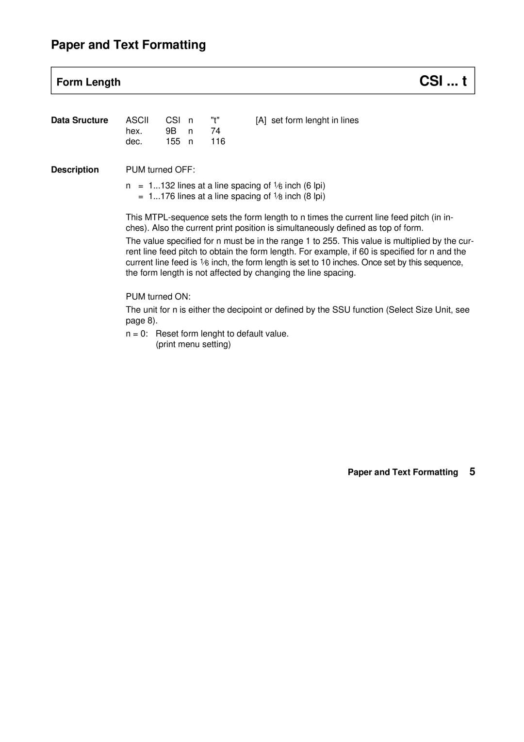 Tally Genicom Matrix Printer manual CSI ... t, Data Sructure 