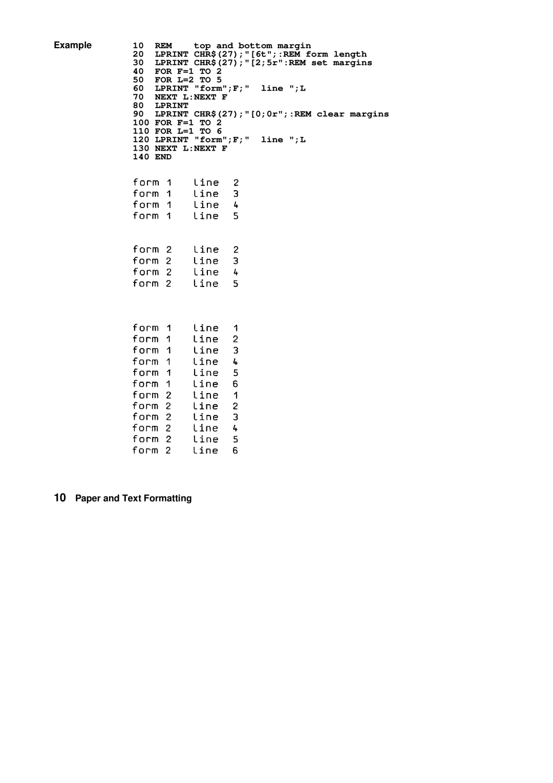 Tally Genicom Matrix Printer manual For F=1 to For L=2 to Lprint 