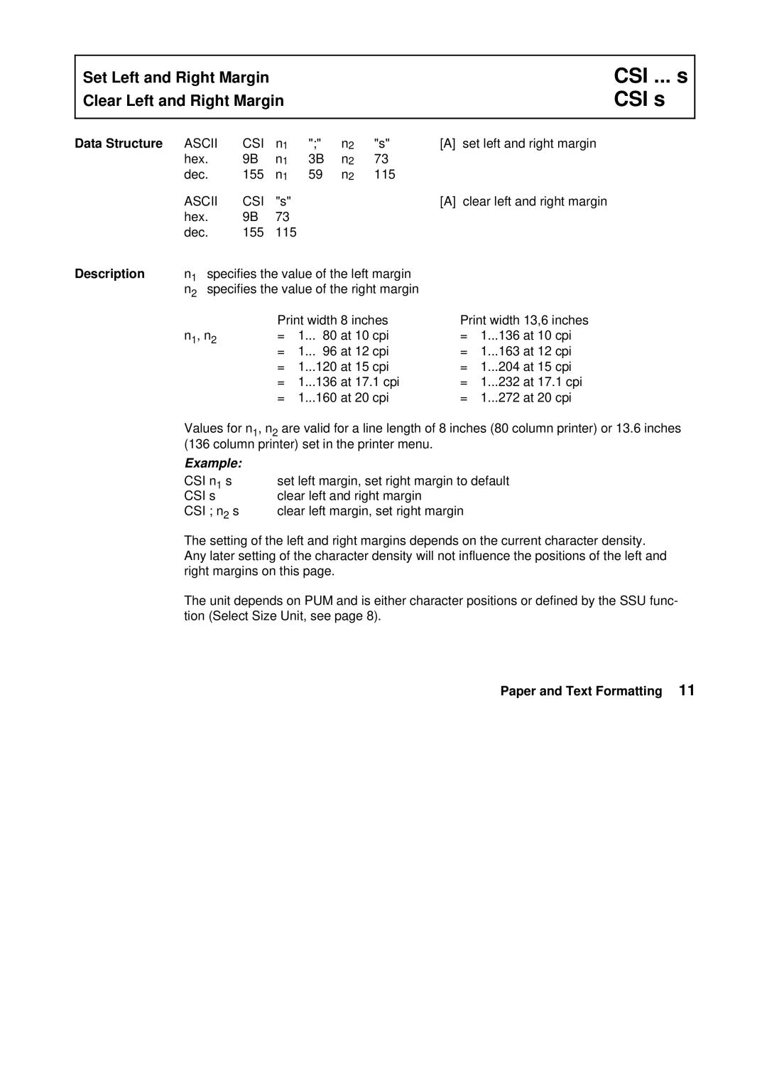 Tally Genicom Matrix Printer manual CSI ... s CSI s 