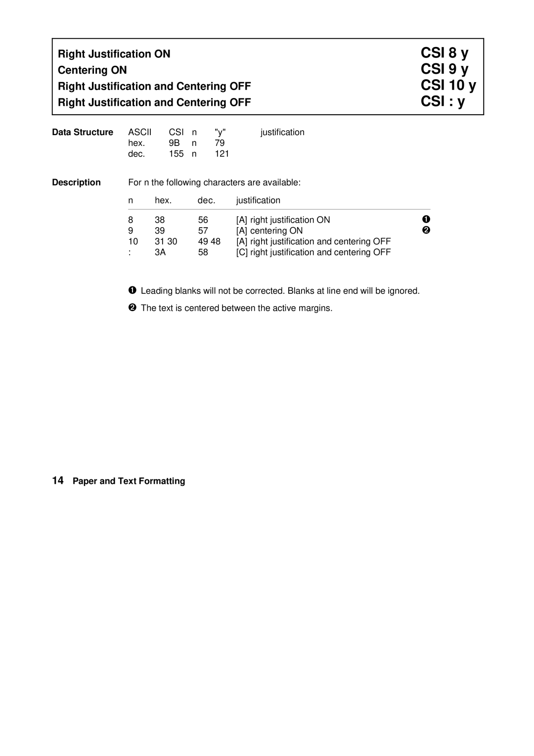 Tally Genicom Matrix Printer manual CSI 8 y CSI 9 y CSI 10 y CSI y 