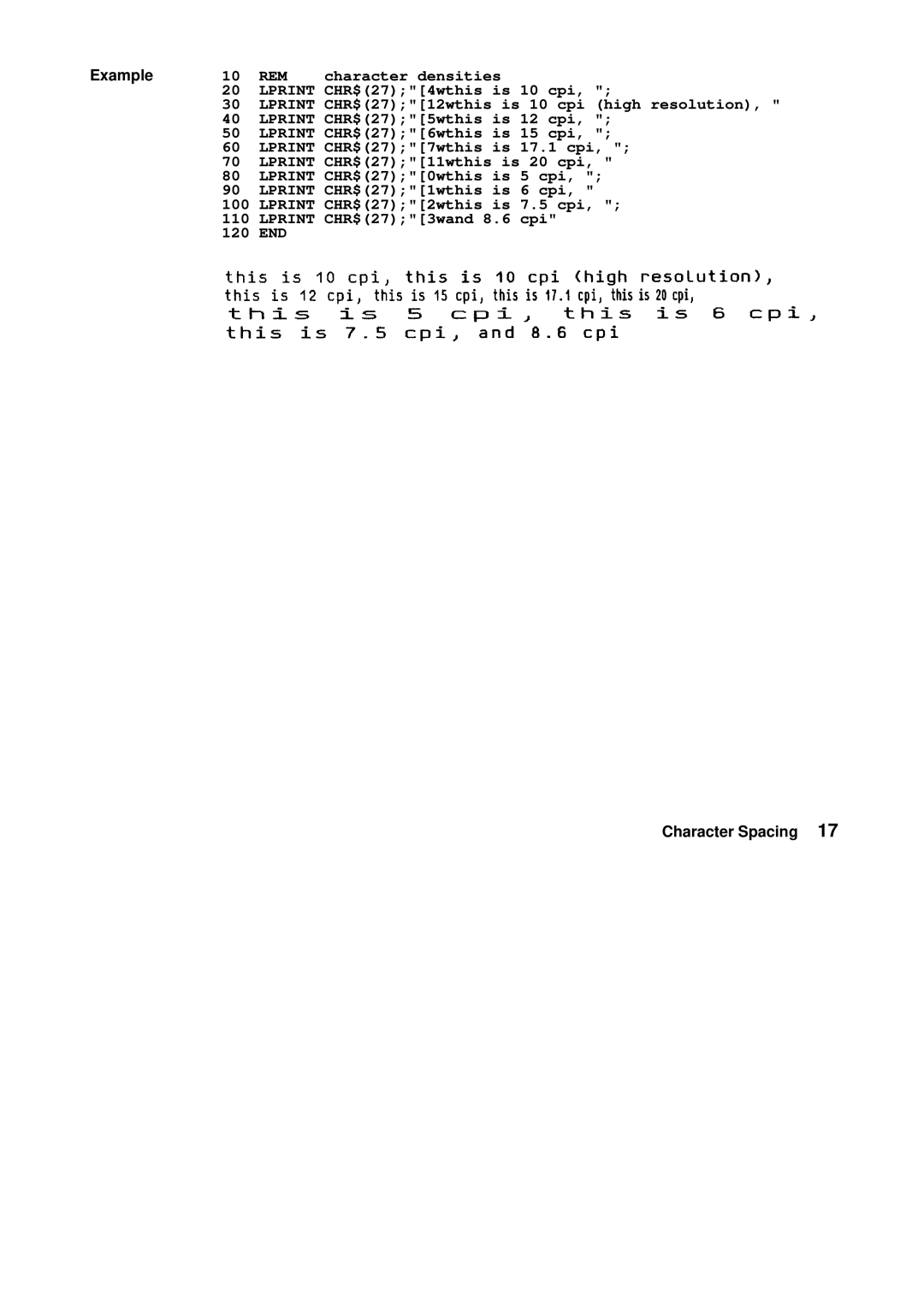 Tally Genicom Matrix Printer manual Character densities 