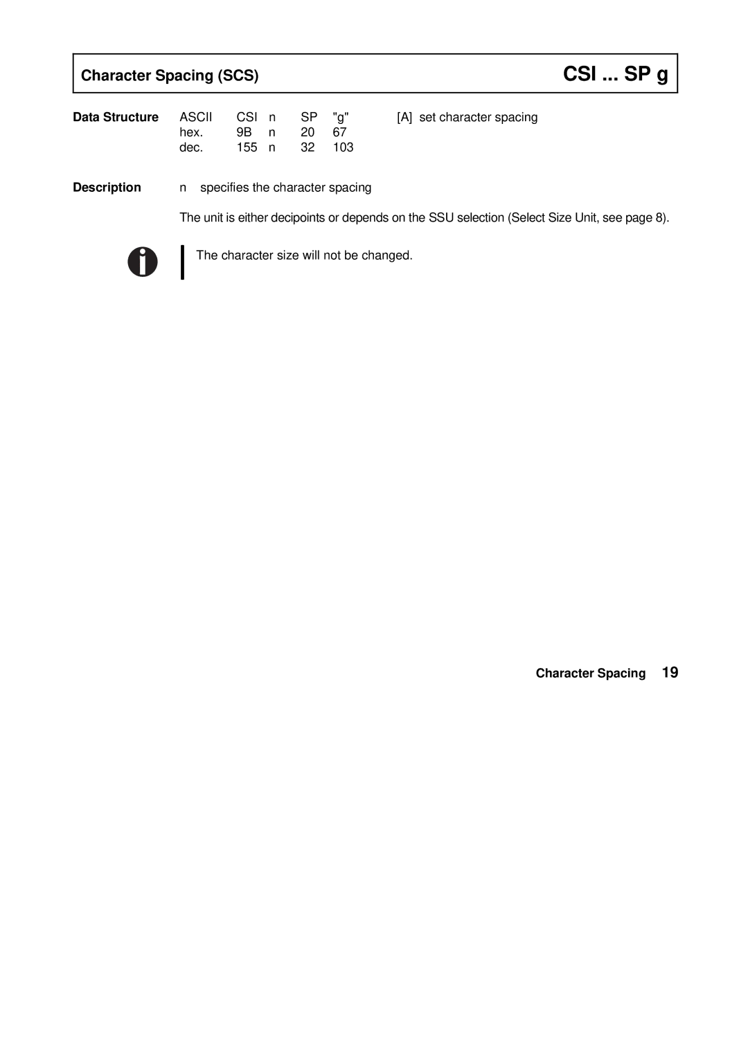 Tally Genicom Matrix Printer manual Character Spacing SCS 