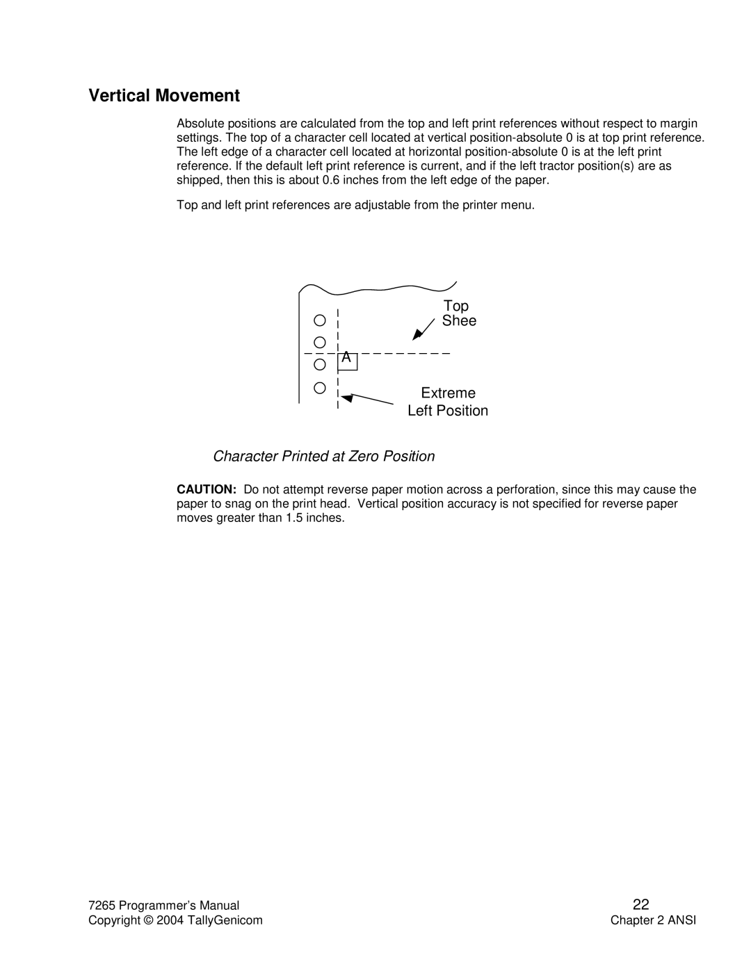 Tally Genicom Matrix Printer manual Vertical Movement 