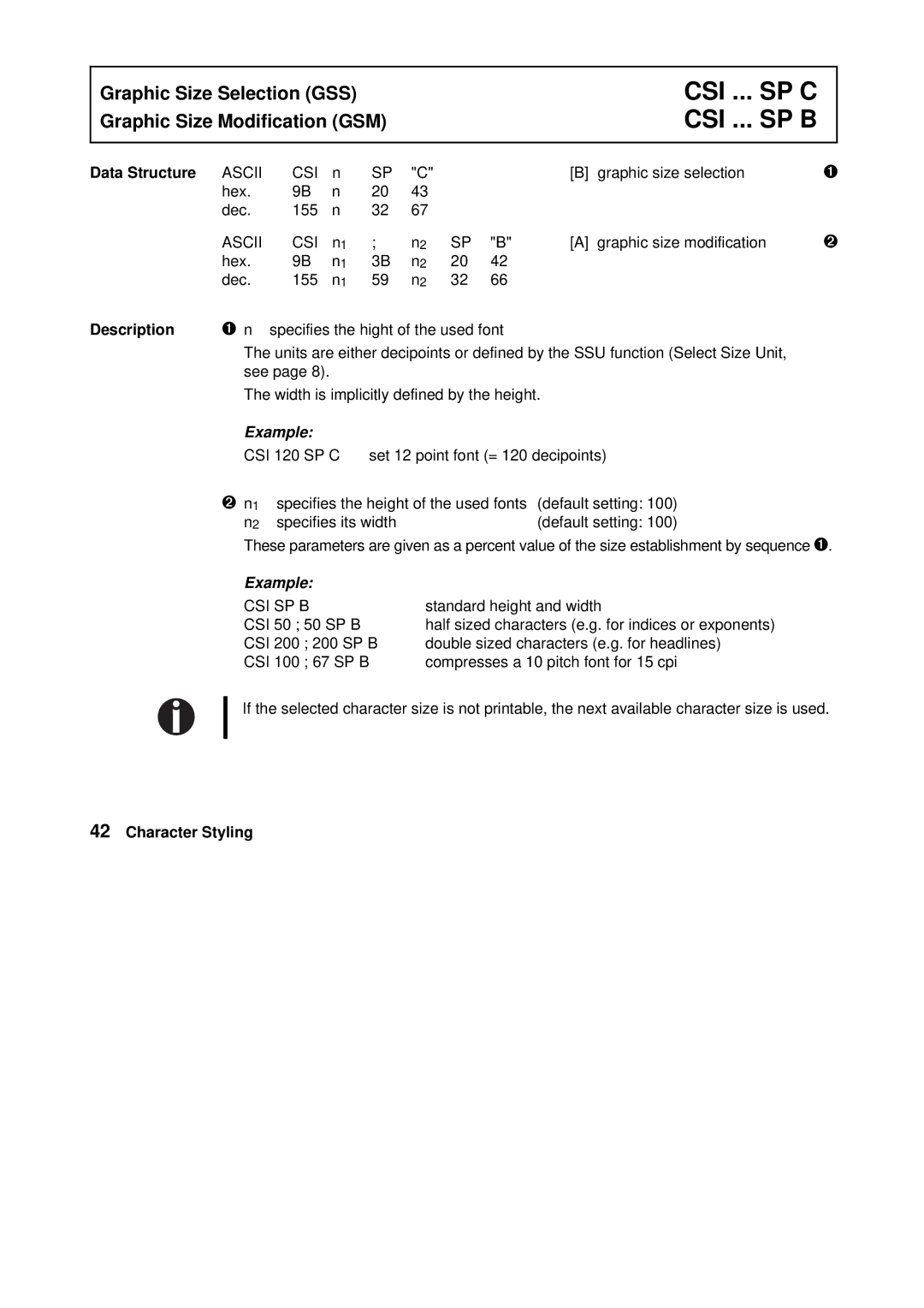 Tally Genicom Matrix Printer manual Csi ... Sp C, Csi ... Sp B, Csi Sp B 