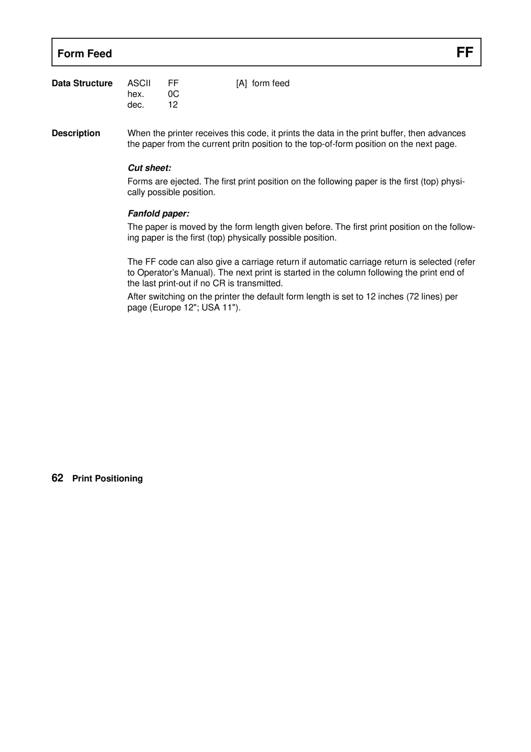 Tally Genicom Matrix Printer manual Form Feed 