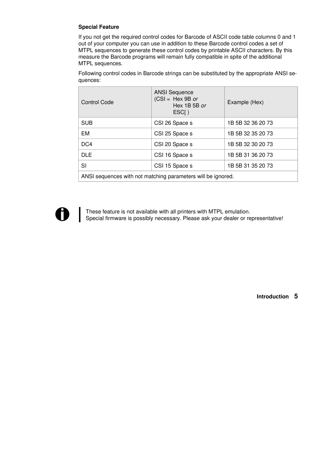 Tally Genicom Matrix Printer manual Special Feature, Sub 