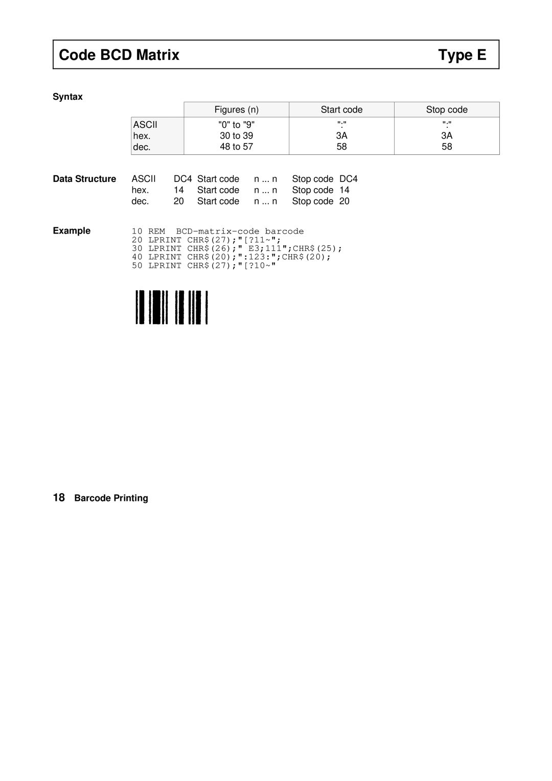 Tally Genicom Matrix Printer manual Code BCD Matrix Type E 