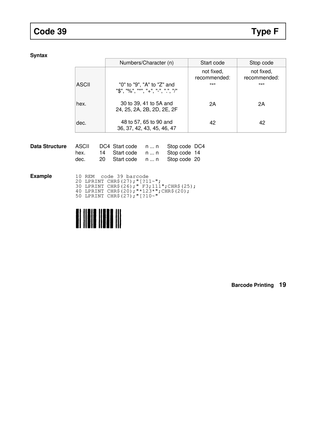 Tally Genicom Matrix Printer manual Code Type F 