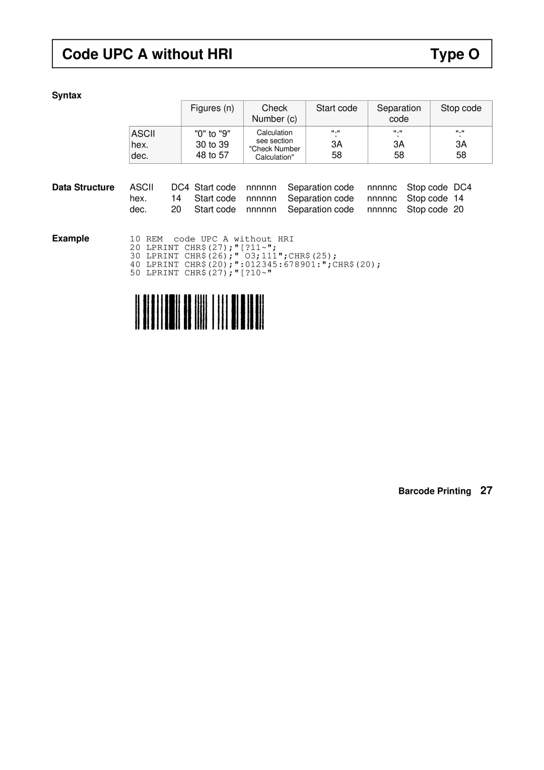 Tally Genicom Matrix Printer manual Code UPC a without HRI Type O 